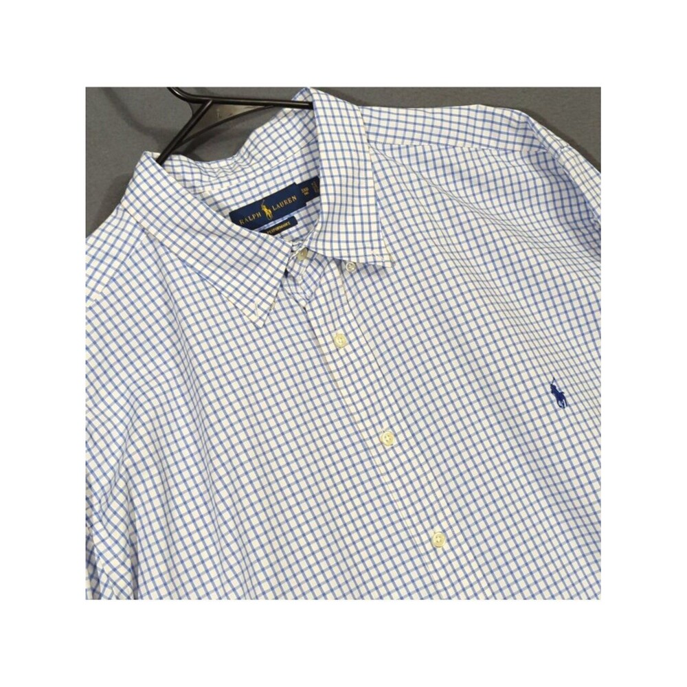 Ralph Lauren Shirt Mens 3XB Blue Plaid Performance Nylon Long Sleeve Button Down